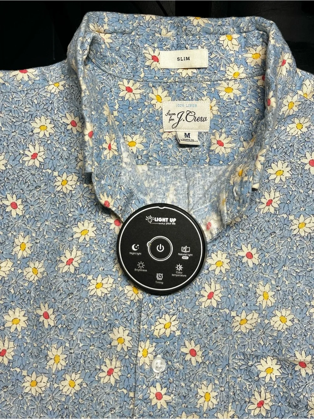 J.Crew Slim Fit 100% Linen Daisy Floral Shirt Mens M Blue Short Sleeve - Medium